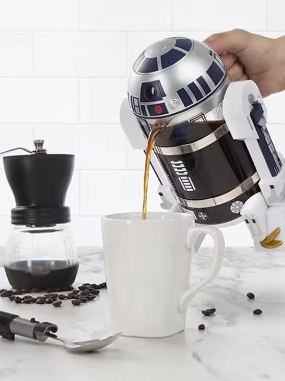R2-D2 Themed French Press Coffee Maker - Silver & Blue